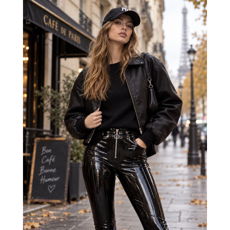 CK mustat latex look housut taskuilla ja vetoketjulla – kuva 3