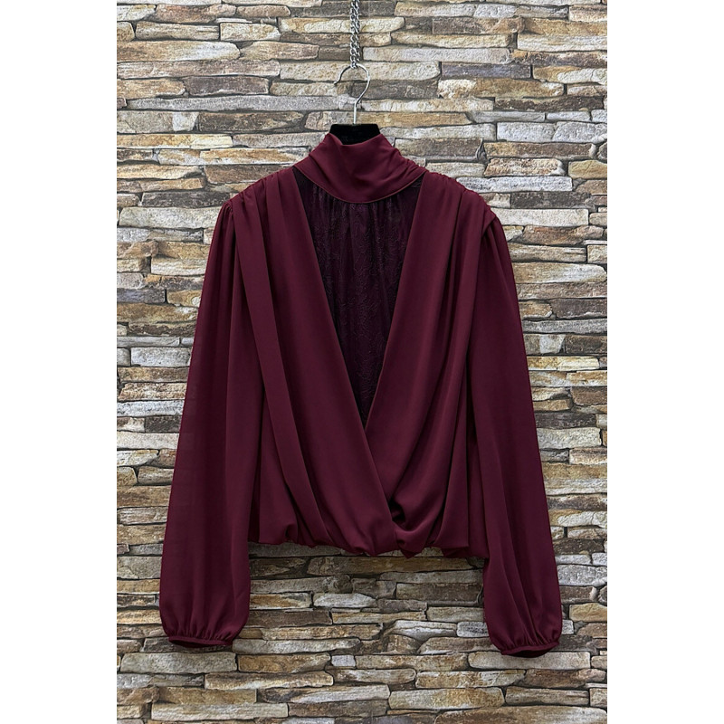 Elle Style Danae vinröd blus med spets – kuva 3