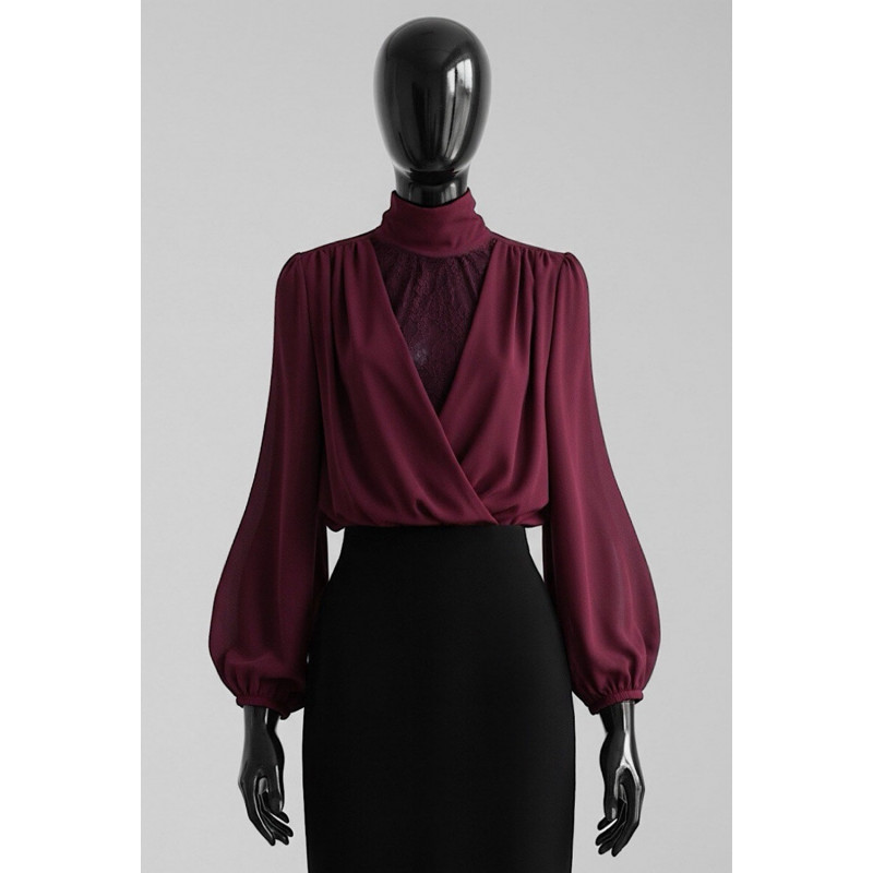 Elle Style Danae vinröd blus med spets – kuva 4