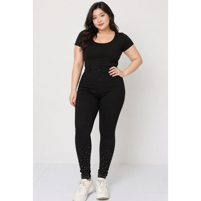 Girl Vivi svarta jeans med hög midja och strass (plus size) – kuva 4