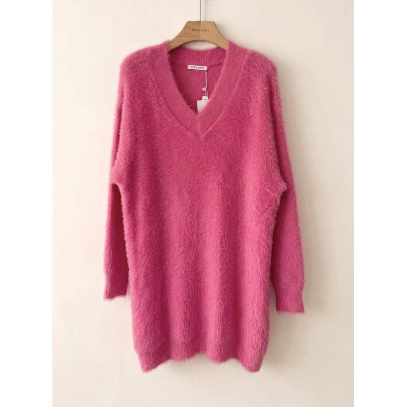 Rosy Days neonrosa fluffig stickad klänning – kuva 2